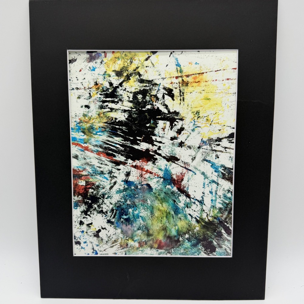 Abstract Expressionist Original Painting 10x12 Matted Mixed Media Wall Art Multi